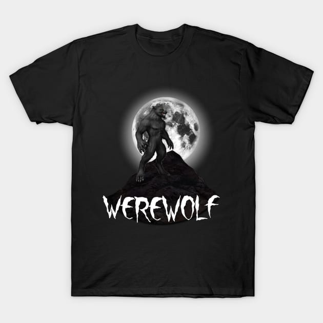 Werewolf Against Full Moon Design T-Shirt by TF Brands